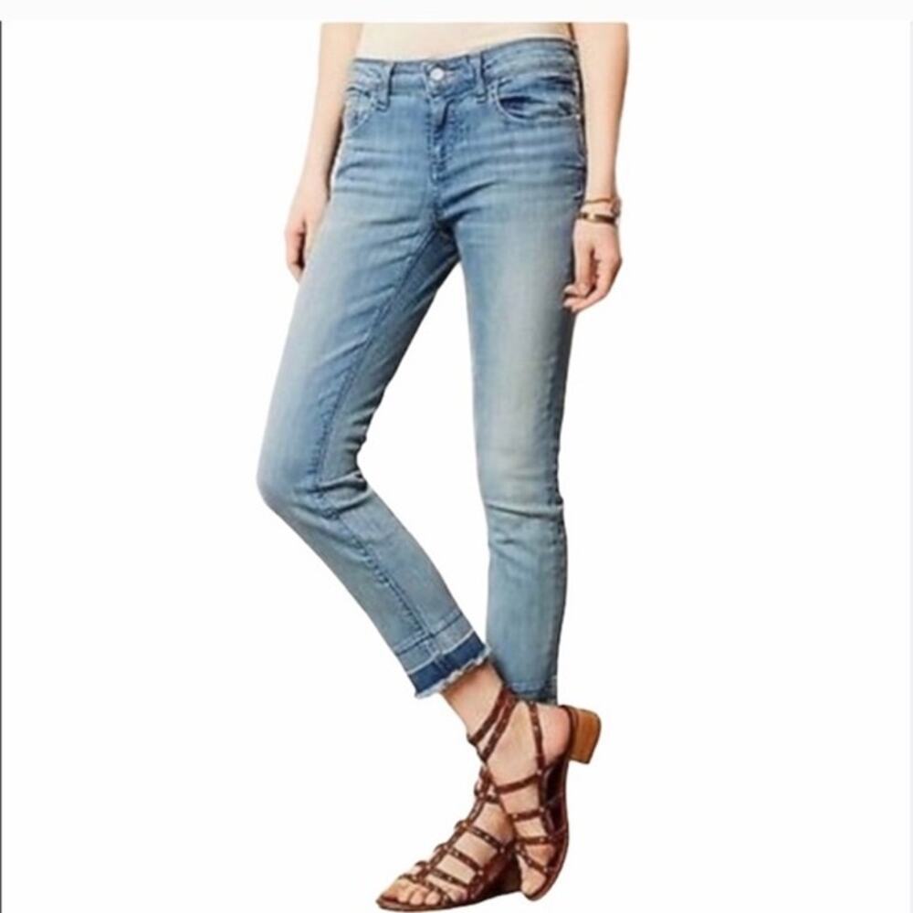 Pilcro and the Letterpress Jeans Womens 27 Light Wash Frayed Hem Cropped Denim